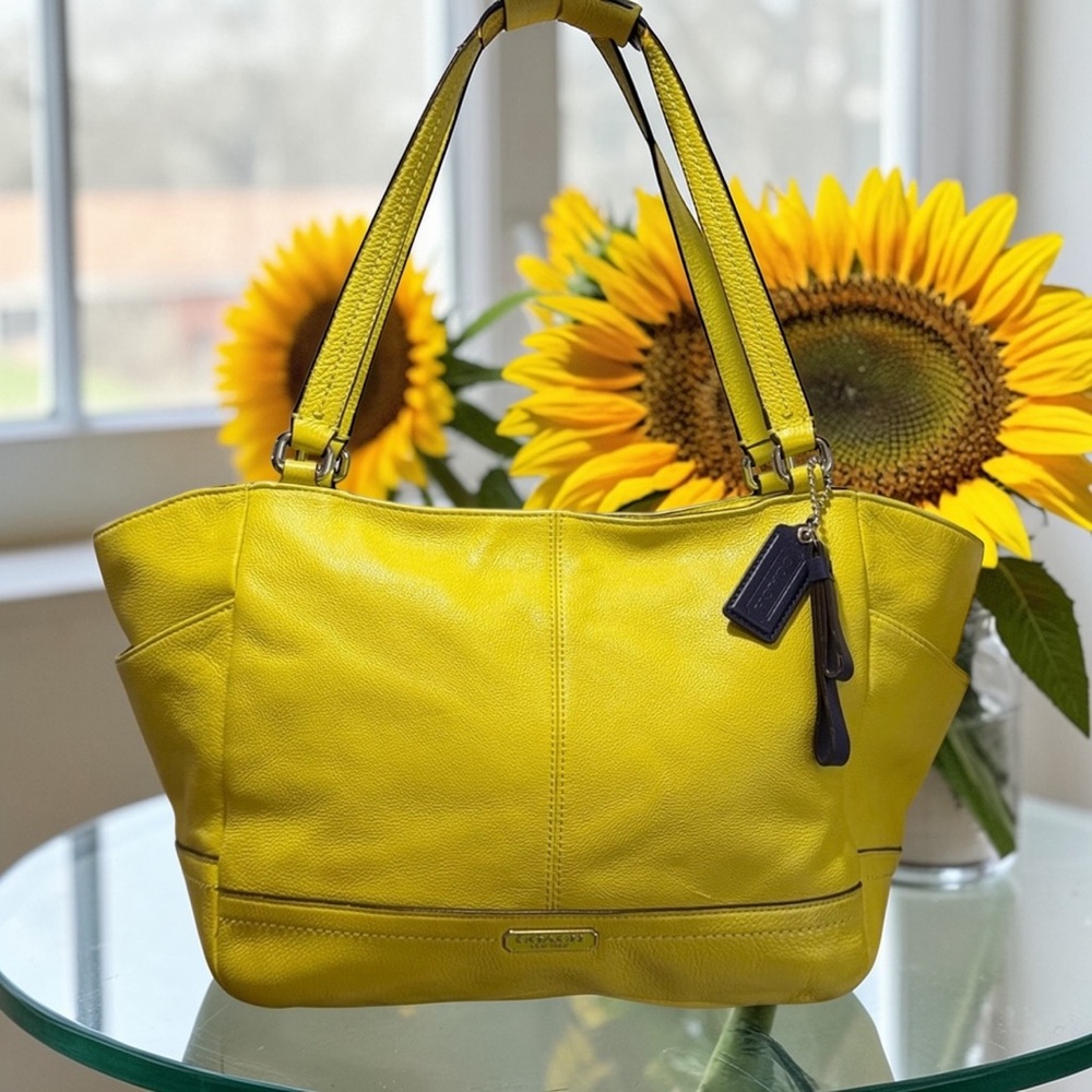 Coach Carrie Park Tote EIC in Vibrant Yellow Pebbled Leather Bag